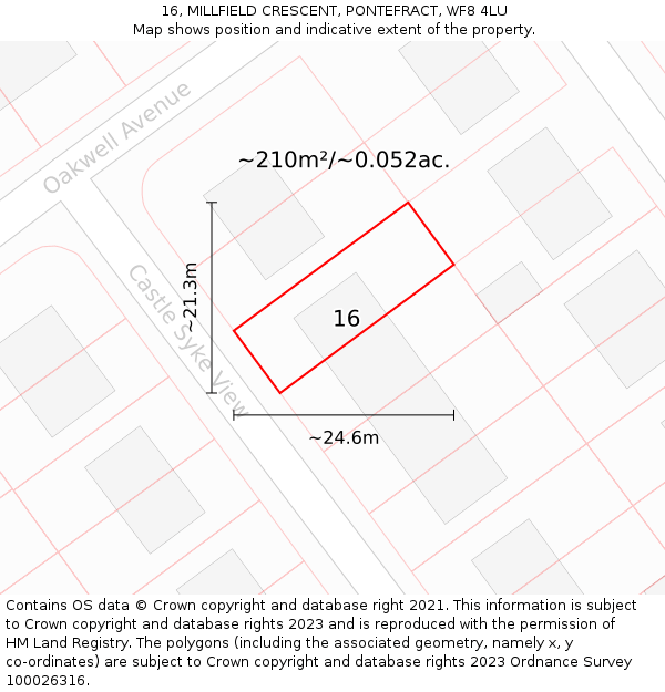 16, MILLFIELD CRESCENT, PONTEFRACT, WF8 4LU: Plot and title map