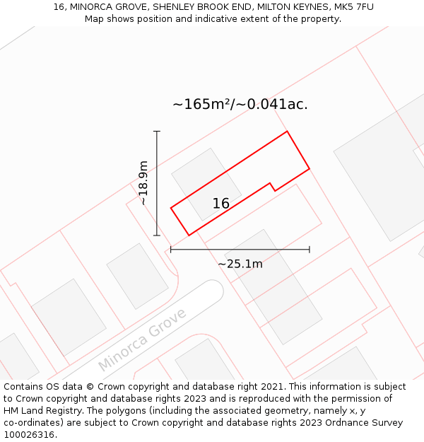 16, MINORCA GROVE, SHENLEY BROOK END, MILTON KEYNES, MK5 7FU: Plot and title map