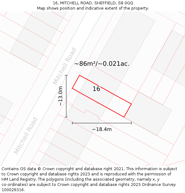 16, MITCHELL ROAD, SHEFFIELD, S8 0GQ: Plot and title map