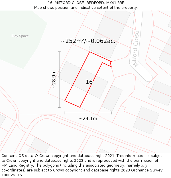 16, MITFORD CLOSE, BEDFORD, MK41 8RF: Plot and title map