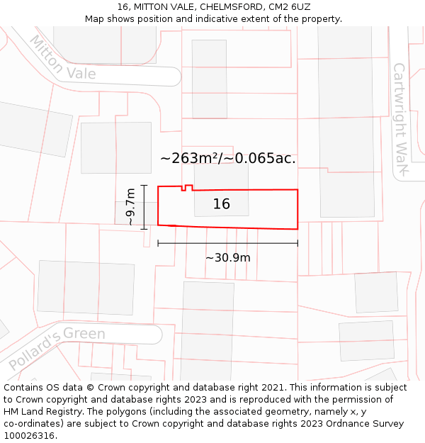 16, MITTON VALE, CHELMSFORD, CM2 6UZ: Plot and title map