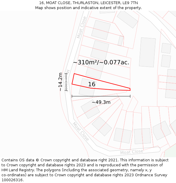 16, MOAT CLOSE, THURLASTON, LEICESTER, LE9 7TN: Plot and title map