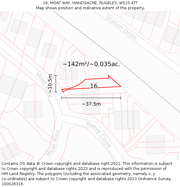 16, MOAT WAY, HANDSACRE, RUGELEY, WS15 4TT: Plot and title map