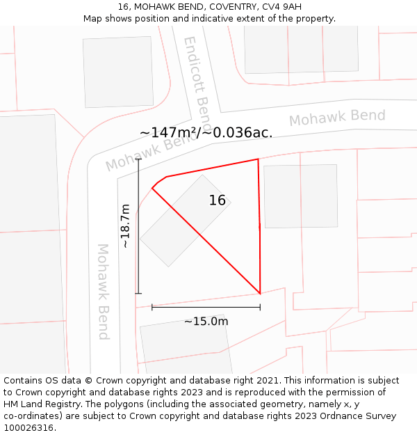 16, MOHAWK BEND, COVENTRY, CV4 9AH: Plot and title map