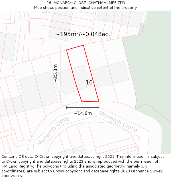 16, MONARCH CLOSE, CHATHAM, ME5 7PD: Plot and title map