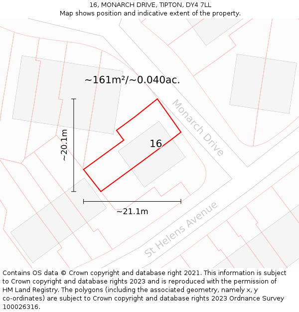 16, MONARCH DRIVE, TIPTON, DY4 7LL: Plot and title map