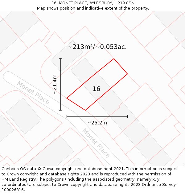 16, MONET PLACE, AYLESBURY, HP19 8SN: Plot and title map