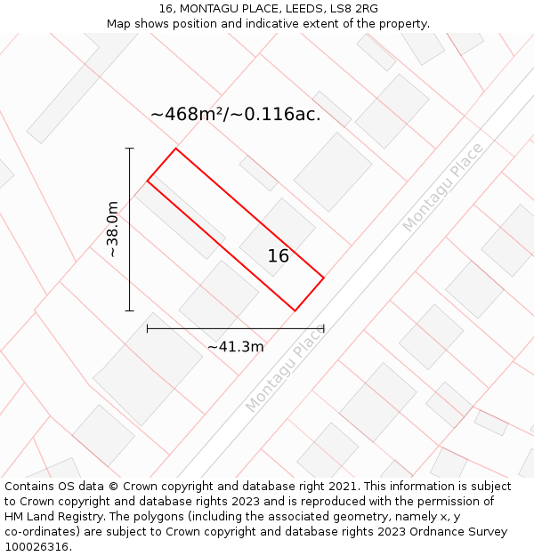 16, MONTAGU PLACE, LEEDS, LS8 2RG: Plot and title map