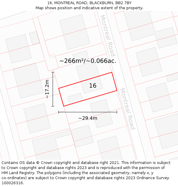 16, MONTREAL ROAD, BLACKBURN, BB2 7BY: Plot and title map