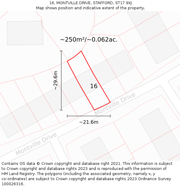 16, MONTVILLE DRIVE, STAFFORD, ST17 9XJ: Plot and title map