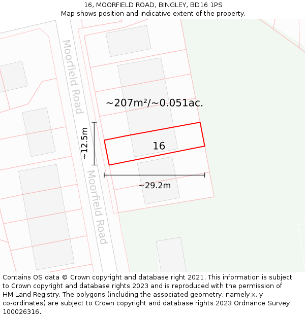16, MOORFIELD ROAD, BINGLEY, BD16 1PS: Plot and title map