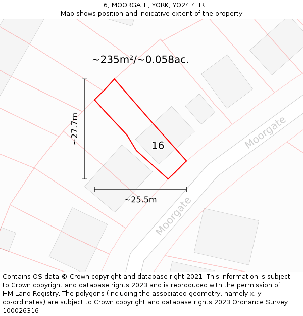 16, MOORGATE, YORK, YO24 4HR: Plot and title map