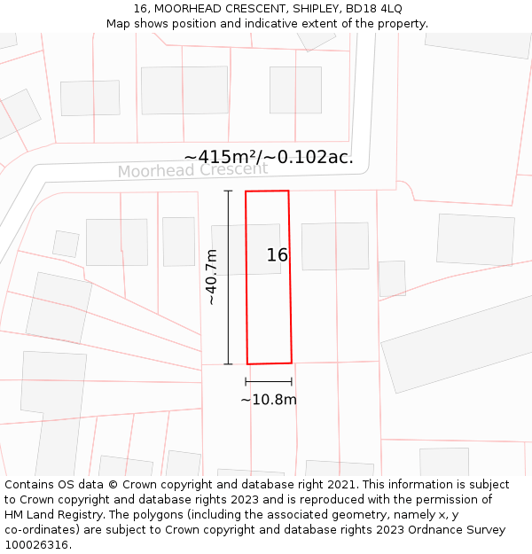 16, MOORHEAD CRESCENT, SHIPLEY, BD18 4LQ: Plot and title map