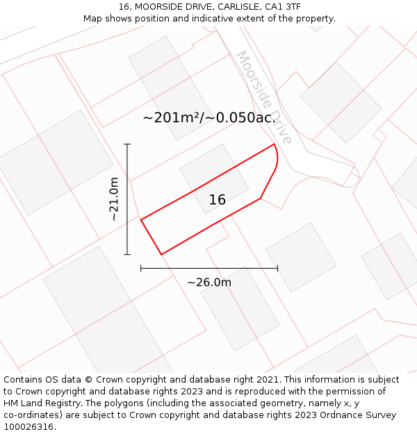16, MOORSIDE DRIVE, CARLISLE, CA1 3TF: Plot and title map