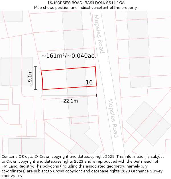 16, MOPSIES ROAD, BASILDON, SS14 1GA: Plot and title map