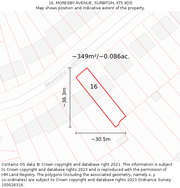 16, MORESBY AVENUE, SURBITON, KT5 9DS: Plot and title map