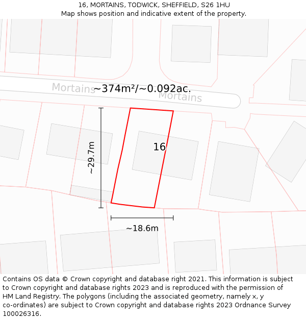 16, MORTAINS, TODWICK, SHEFFIELD, S26 1HU: Plot and title map