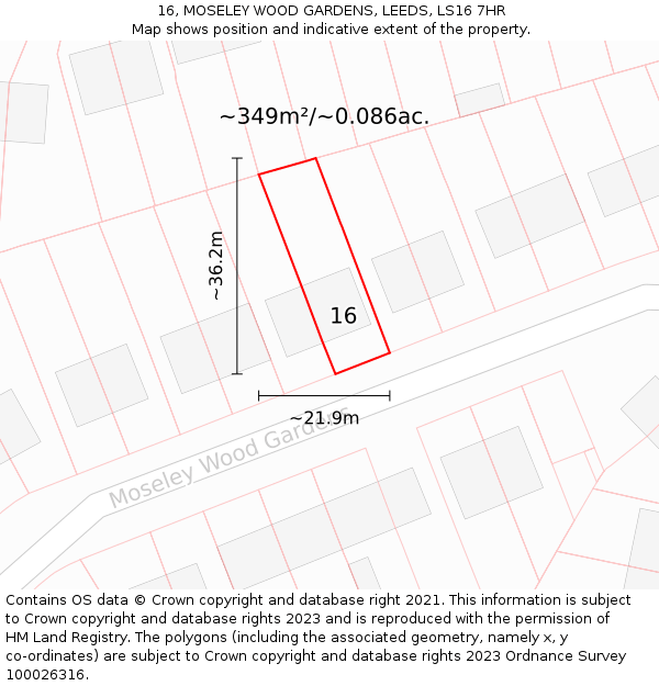 16, MOSELEY WOOD GARDENS, LEEDS, LS16 7HR: Plot and title map