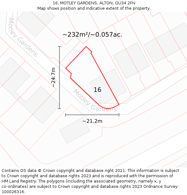16, MOTLEY GARDENS, ALTON, GU34 2FN: Plot and title map