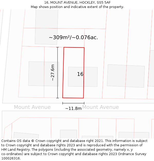 16, MOUNT AVENUE, HOCKLEY, SS5 5AF: Plot and title map