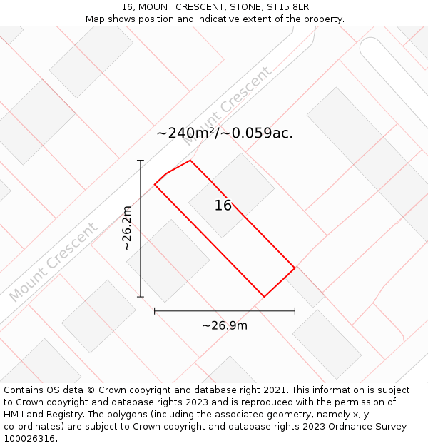 16, MOUNT CRESCENT, STONE, ST15 8LR: Plot and title map