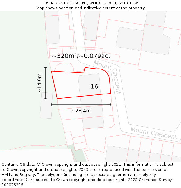 16, MOUNT CRESCENT, WHITCHURCH, SY13 1GW: Plot and title map