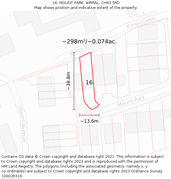 16, MOUNT PARK, WIRRAL, CH63 5RD: Plot and title map