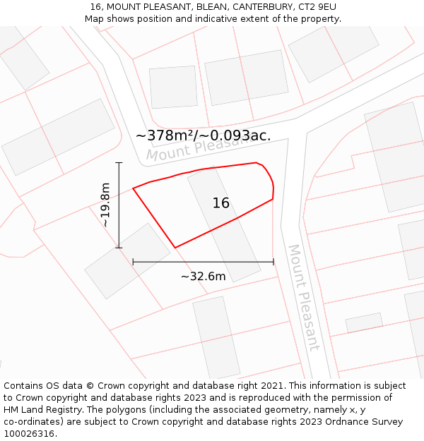 16, MOUNT PLEASANT, BLEAN, CANTERBURY, CT2 9EU: Plot and title map