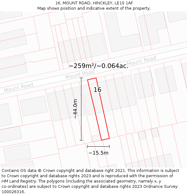 16, MOUNT ROAD, HINCKLEY, LE10 1AF: Plot and title map