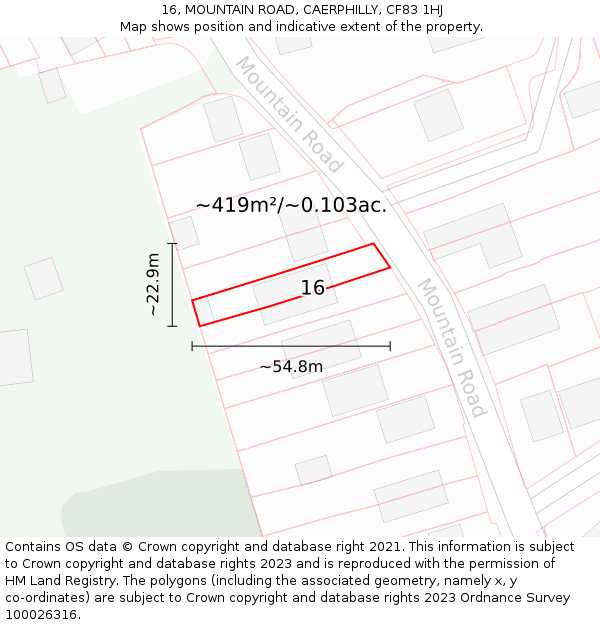 16, MOUNTAIN ROAD, CAERPHILLY, CF83 1HJ: Plot and title map