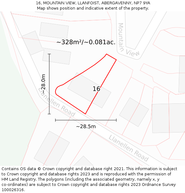 16, MOUNTAIN VIEW, LLANFOIST, ABERGAVENNY, NP7 9YA: Plot and title map