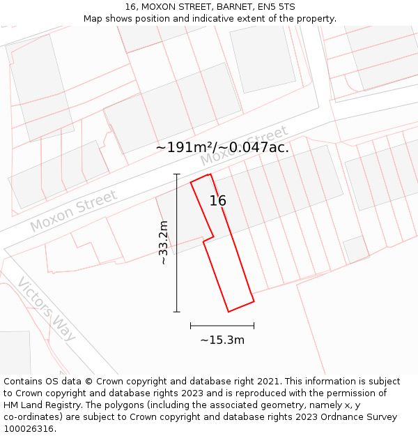 16, MOXON STREET, BARNET, EN5 5TS: Plot and title map