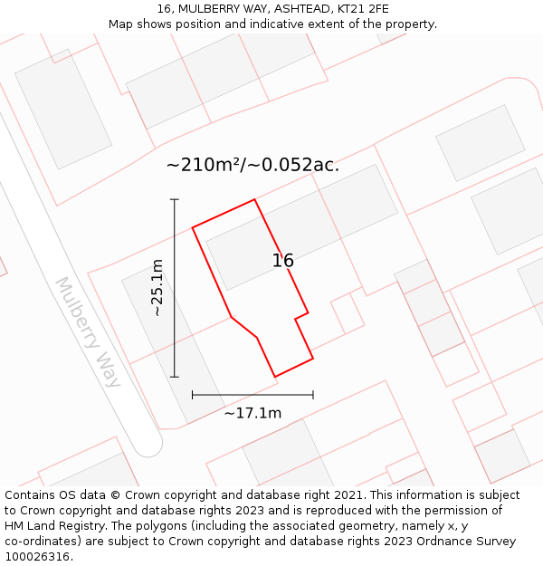 16, MULBERRY WAY, ASHTEAD, KT21 2FE: Plot and title map