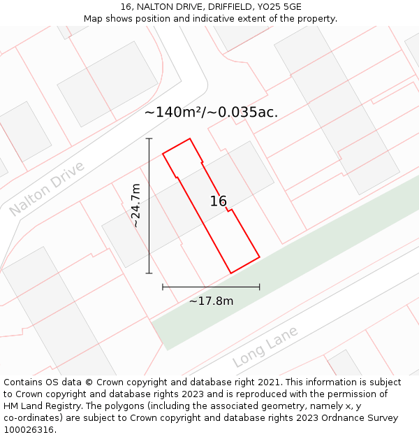 16, NALTON DRIVE, DRIFFIELD, YO25 5GE: Plot and title map