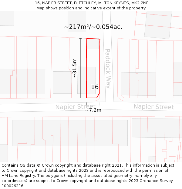 16, NAPIER STREET, BLETCHLEY, MILTON KEYNES, MK2 2NF: Plot and title map