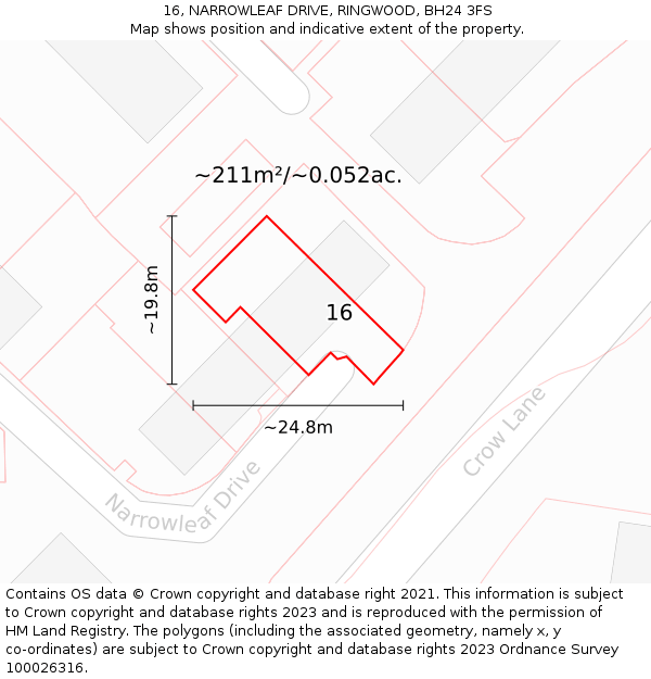 16, NARROWLEAF DRIVE, RINGWOOD, BH24 3FS: Plot and title map