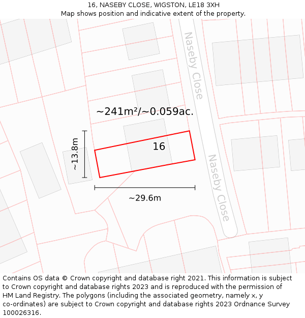 16, NASEBY CLOSE, WIGSTON, LE18 3XH: Plot and title map