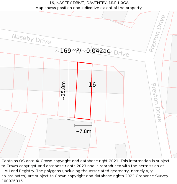 16, NASEBY DRIVE, DAVENTRY, NN11 0GA: Plot and title map
