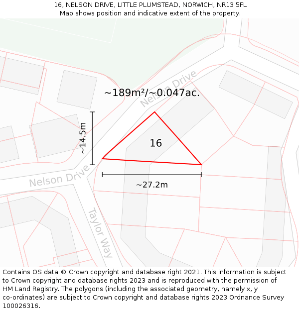 16, NELSON DRIVE, LITTLE PLUMSTEAD, NORWICH, NR13 5FL: Plot and title map