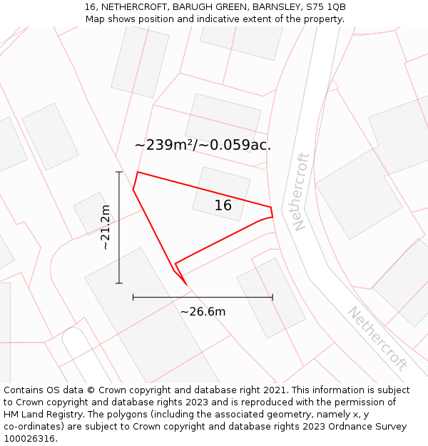 16, NETHERCROFT, BARUGH GREEN, BARNSLEY, S75 1QB: Plot and title map