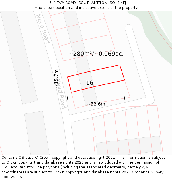 16, NEVA ROAD, SOUTHAMPTON, SO18 4FJ: Plot and title map