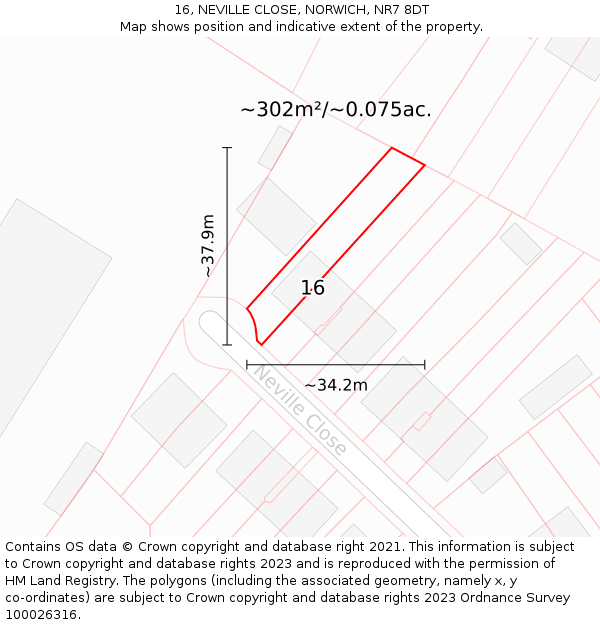 16, NEVILLE CLOSE, NORWICH, NR7 8DT: Plot and title map