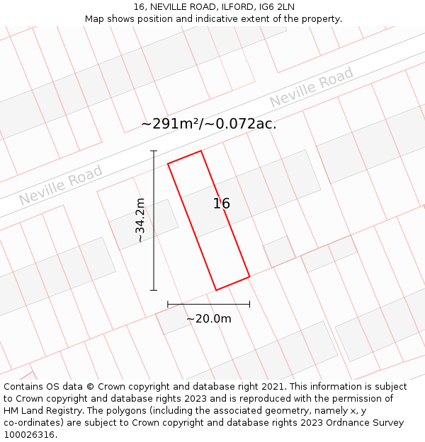 16, NEVILLE ROAD, ILFORD, IG6 2LN: Plot and title map