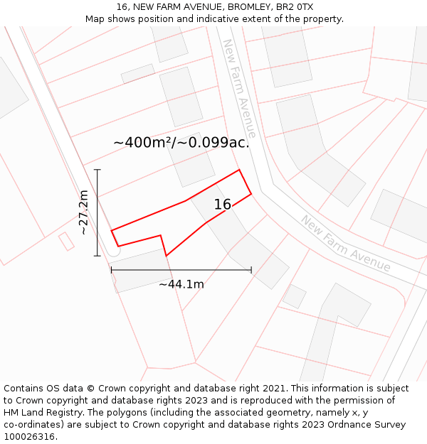 16, NEW FARM AVENUE, BROMLEY, BR2 0TX: Plot and title map