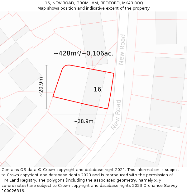 16, NEW ROAD, BROMHAM, BEDFORD, MK43 8QQ: Plot and title map