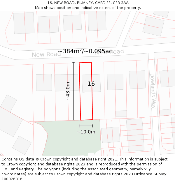 16, NEW ROAD, RUMNEY, CARDIFF, CF3 3AA: Plot and title map