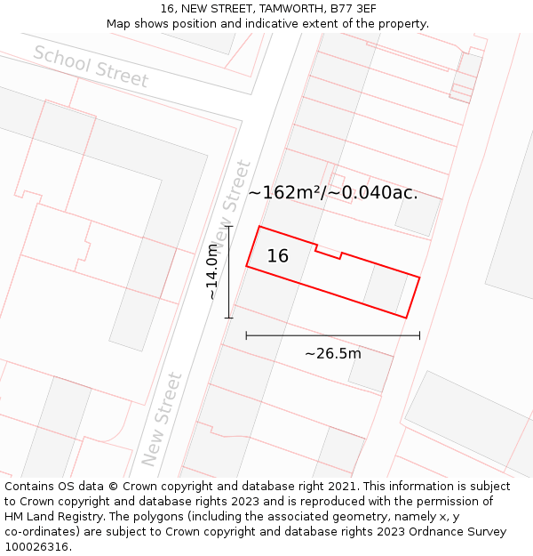 16, NEW STREET, TAMWORTH, B77 3EF: Plot and title map
