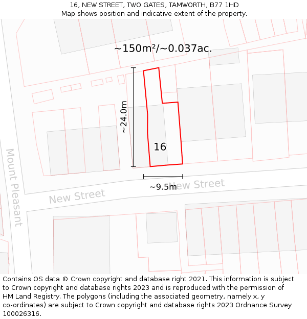 16, NEW STREET, TWO GATES, TAMWORTH, B77 1HD: Plot and title map