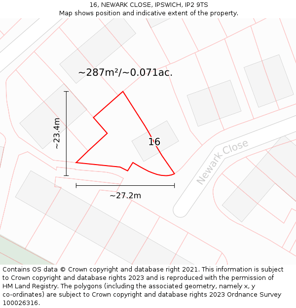 16, NEWARK CLOSE, IPSWICH, IP2 9TS: Plot and title map