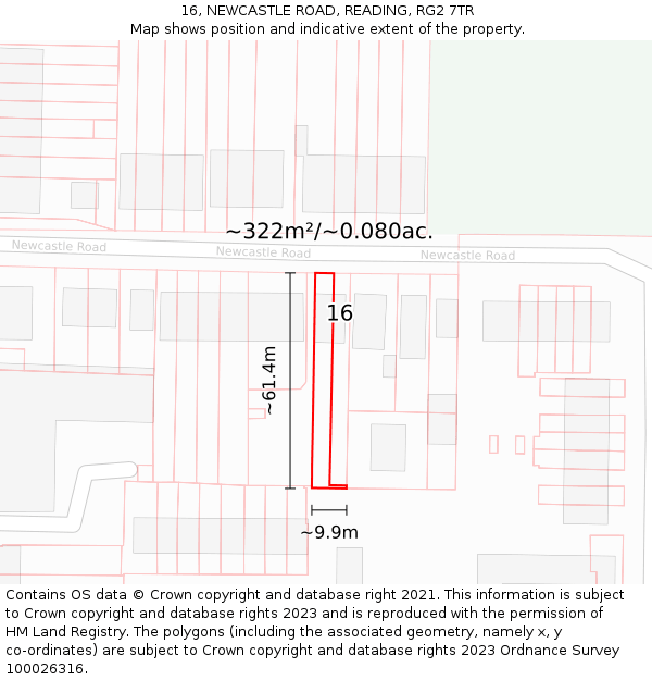 16, NEWCASTLE ROAD, READING, RG2 7TR: Plot and title map